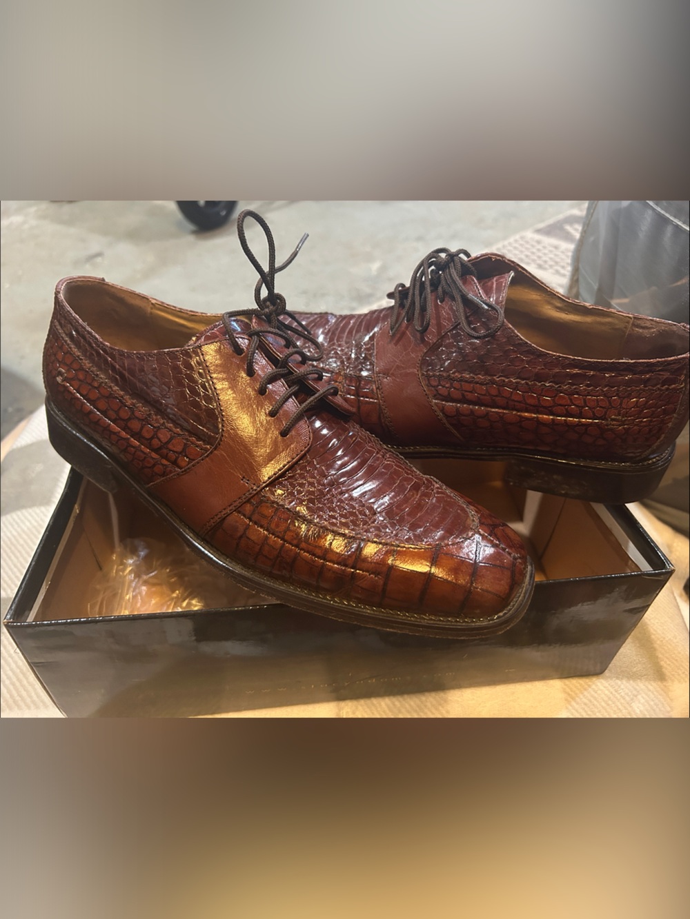 Stacy Adams Brown snake -Embossed Leather Lace-Up Oxfords men’s size 9.5